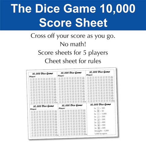 10000 dice game score sheet|10000, 10,000, Ten Thousand .